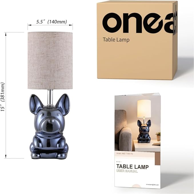 Set of 2 Ceramic Table Lamp, Puppy Shape Desk Lamp Cute Bedside Lamp for Nightstand, Living Room, Bedroom, Gifts for Kids Girls, 4W LED Bulb Included, Navy - Bloomnest