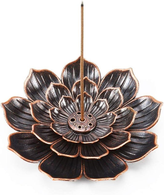 Accmor Zinc Alloy Incense Holder, Lotus Stick Incense Burner, Incense Holder for Stick/Coil/Cone Incense with Ash Catcher,Copper - Bloomnest