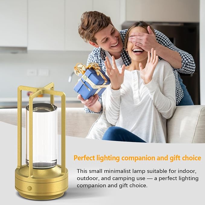 Cordless Portable Table Lamp Rechargeable for Indoor/Outdoor, 3000mAh Small Battery Powered Operated Lights, 3 Color Modes Dimmable Waterproof, LED Desk Lamp for Restaurant/Bedroom/Camping (Gold) - Bloomnest