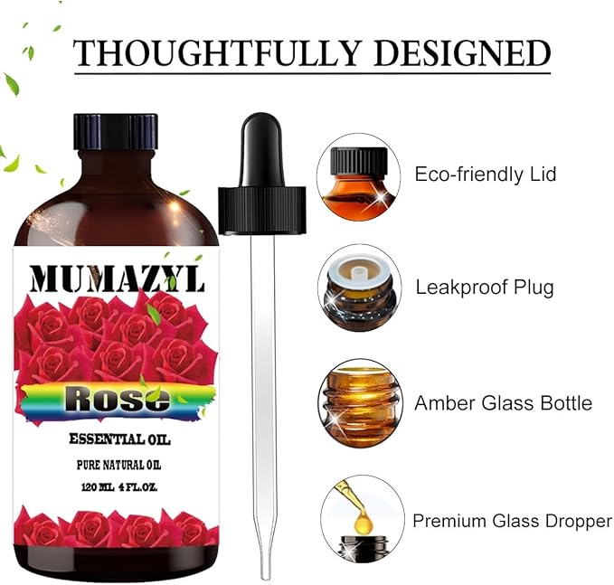 Rose Essential Oil, Rose Oil 4 Fl Oz 120ML for Diffuser Humidifier Yoga Cleaning DIY Candle Soap Making Essential Oils - Bloomnest