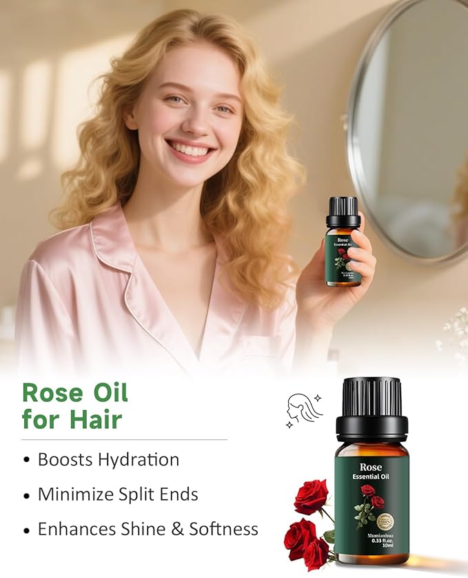 Rose Essential Oil, 100% Pure & Natural Aroma Oils for Aromatherapy Diffuser, Skin & Hair Care, Perfume, Soap & Candle Making, 0.33 Fl Oz / 10ml Mumianhua - Bloomnest