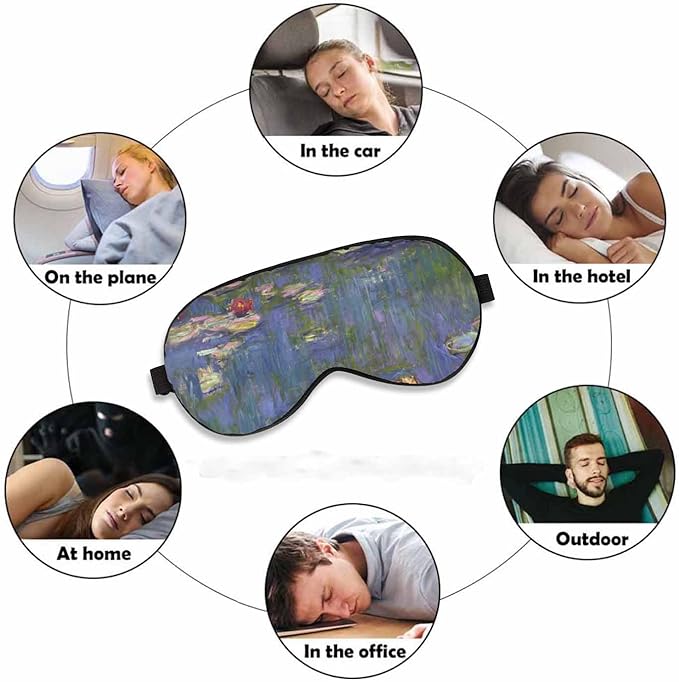 Lilies Sleep Eye Mask Monet Water Lilies Men Women Sleep Mask with Adjustable Strap Eye Cover Eye Shade for Travel, Nap,Meditation - Bloomnest