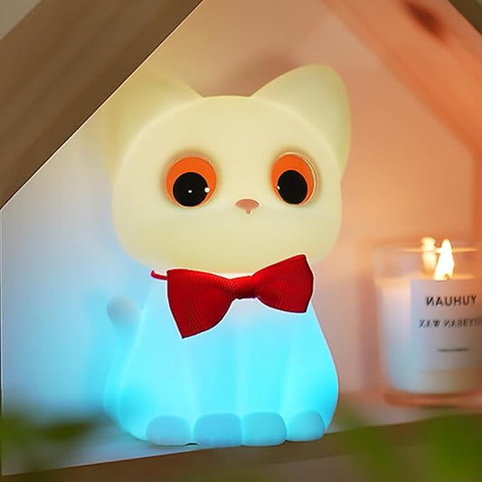 Kitty Cat Night Light for Kids, Cute Cat Lamp Portable Silicone Animal Nightlight Rechargeable Nursery Light for Baby Toddler Room, Kawaii Gifts for Boys Girls - Bloomnest