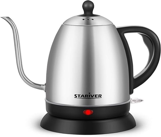 Stariver Electric Kettle Gooseneck Kettle, 1L Water Boiler, BPA-Free, Pour Over Tea Pot Stainless Steel for Coffee & Tea with Fast Heating, Auto-Shut Off and Boil-Dry Protection Tech - Bloomnest