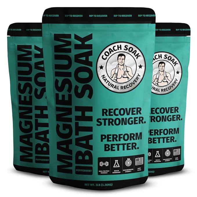 Coach Soak Recovery Bath Soak - Alternative to Epsom Salt Bath Soak - Fast-Absorbing Pure Magnesium Flakes with 21 Minerals, Bath Salts & Essential Oils - 9 lb (3 Pack) - Cooling Peppermint - Bloomnest