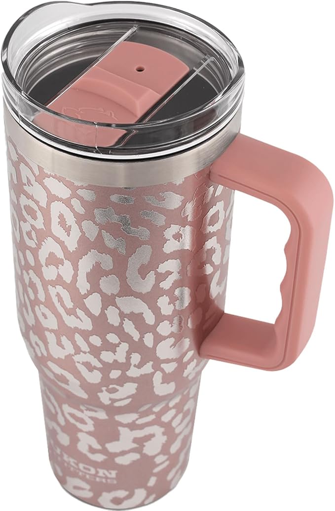 Yukon Outfitters Fit Forty 40oz Double Wall Vacuum Insulated Stainless Steel Tumbler with Reusable Straw & Ergonomic Handle | For Hot or Cold Beverage, Rose Gold Leopard - Bloomnest