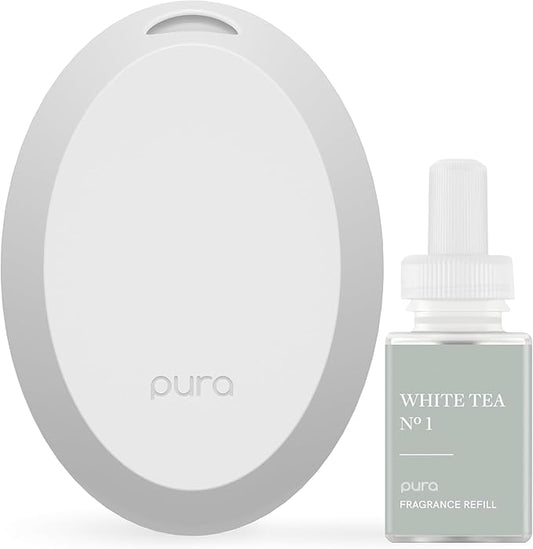 Pura Mini Smart Fragrance Diffuser for Small Spaces Adjustable Smart Home Device with LED Light & Automatic Vial Detection - Includes 1 Scent Refill; White Tea no.1 - Bloomnest