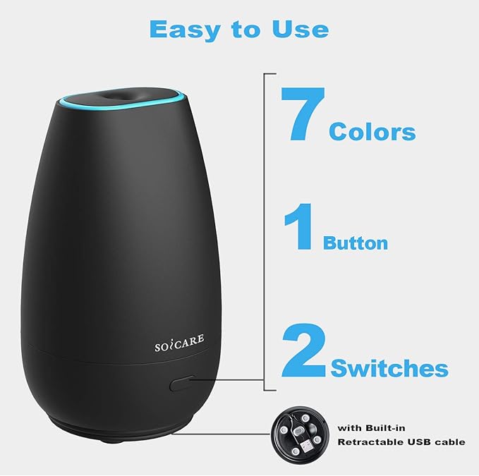 SOICARE Car Diffuser for Essential Oils, Small Portable Car Essential Oil Diffuser with Built-in USB Cable, Mini Aromatherapy Air Scent Humidifier Diffuser for Travel/Office/Home (Elegant Black) - Bloomnest