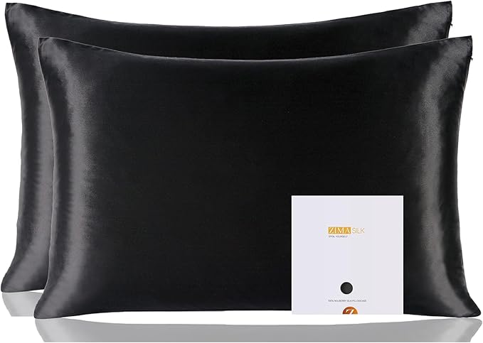 ZIMASILK 100% Pure Mulberry Silk Pillowcase 2 Pack, Soft and Smooth,Both Sides Premium Grade 6A Silk,600 Thread Count,with Hidden Zipper (Queen 20''x30'',Black) - Bloomnest