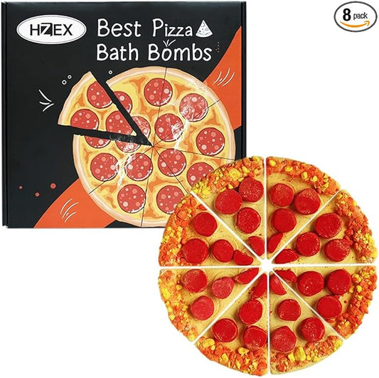 Pizza Bath Bombs Set of 8 Slices – Large Fizzies for Relaxing Bubble Bath, Handmade Spa Gift for Women, Men & Kids – Fun Pizza-Shaped Aromatherapy Bath Bomb Gift Set - Bloomnest