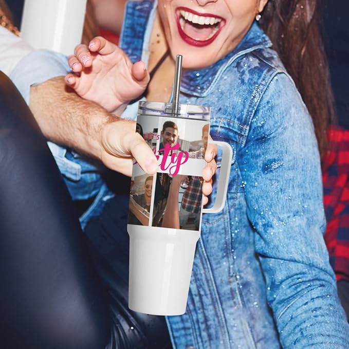 PYD Life 4 Pack Sublimation Tumblers with Handle Blanks 36 OZ White Coffee Mugs Insulated Reusable Travel Cups with Leakproof Lid and Stainless Straw for Tumbler Heat Press - Bloomnest