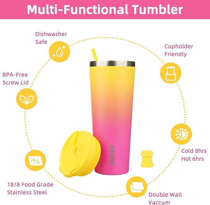 BJPKPK 26oz Stainless Steel Insulated Tumbler With lid And Straw Travel Coffee Thermal Tumblers Cup For Women And Men,Pink Yellow Rose - Bloomnest