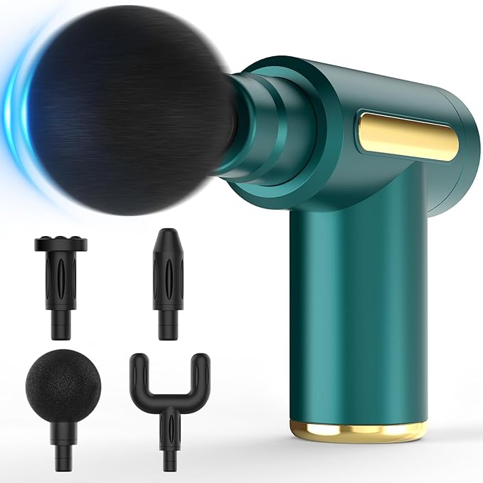 Massage Gun, Small Travel Tool, Massage Gun Deep Tissue,Percussion Handheld Portable Muscle Massager Tool for Full Body Pain Relief, Ideal Gifts for Men, Women(Green) - Bloomnest