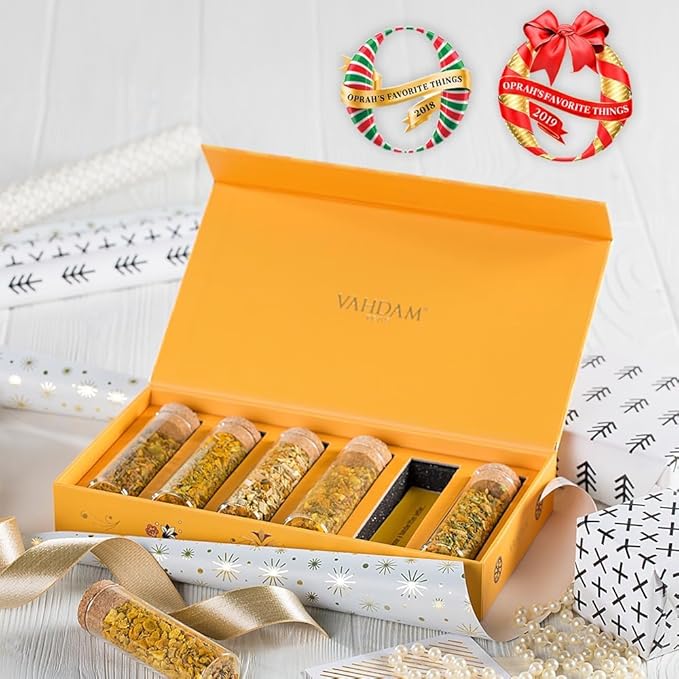 VAHDAM, Limited Edition - Turmeric Herbal Wellness Tea Gift Set - 6 Oprah's Favourite Turmeric Herbal Blends in Gift Box | Gluten Free, Non GMO | Gifts for Him/Her | Tea Gifts for Men & Women - Bloomnest