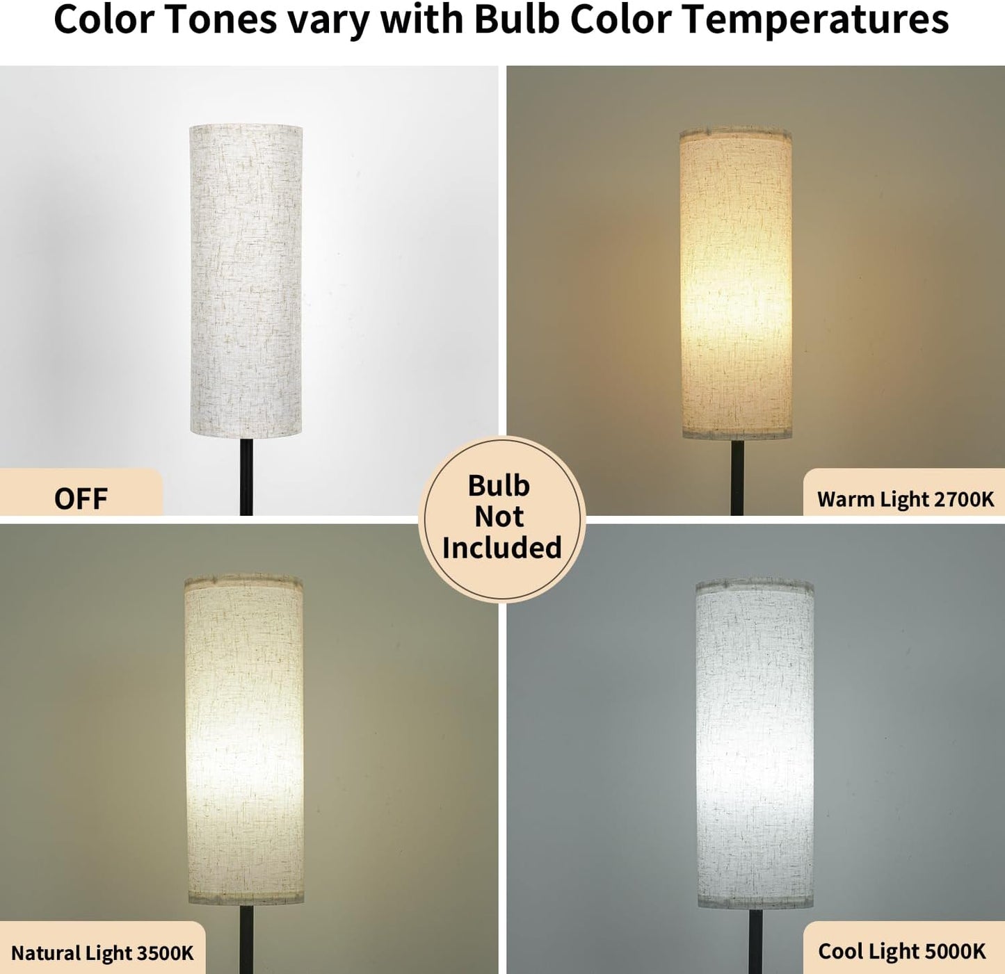 FRIDEKO HOME Floor Lamp with Beige Shade, Simple Design with Foot Pedal Switch, Small Tall Lamps for Living Room Bedroom Office, Corner Floor Stand Light with Black Pole Lamp (No Bulb/No Remote)