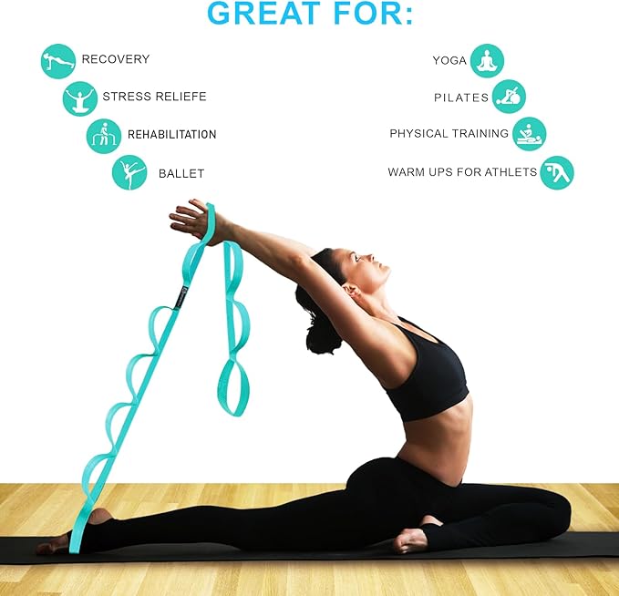 Premium Durable Stretch Straps with Loops, Stretching Strap for Physical Therapy, Multi-Loop Yoga Strap Fitness Exercise Strap for Yoga, Pilates, Dance, Flexibility&Exercise - Bloomnest