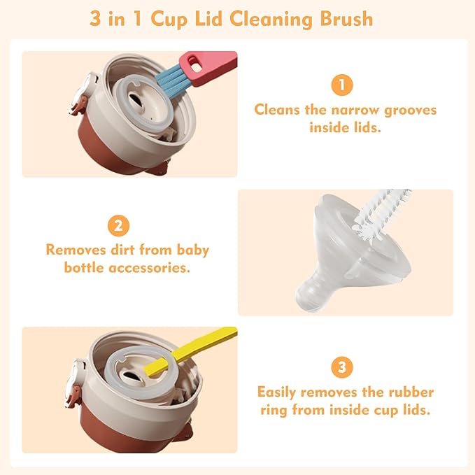 3 in 1 Cup Lid Cleaning Brush, Portable Cup Cleaner Brush, 2024 New Water Bottle Cleaner Brush, 3 in 1 Multifunctional Cleaning Brush for Home Kitchen Cleaning Tools（3PCS） NONENDU