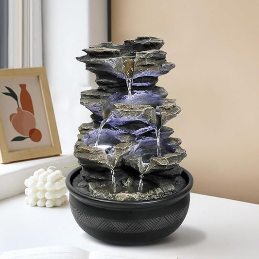 15.7" High Rock Cascading Tabletop Fountain, Zen Meditation Indoor Waterfall Feature with LED Light for Home Office Bedroom Relaxation - Bloomnest