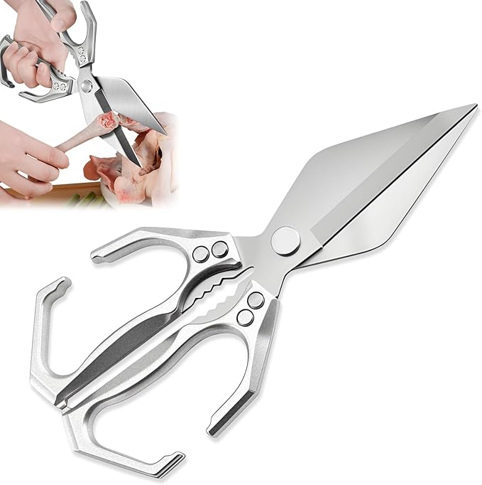 Multifunctional Heavy-Duty Kitchen Shears, Heavy Duty Kitchen Scissors for Food with Ergonomic Handle,Stainless Steel Culinary Shears for Chicken Meat Seafood Bone Cutting,Cooking Accessories(Sliver) - Bloomnest