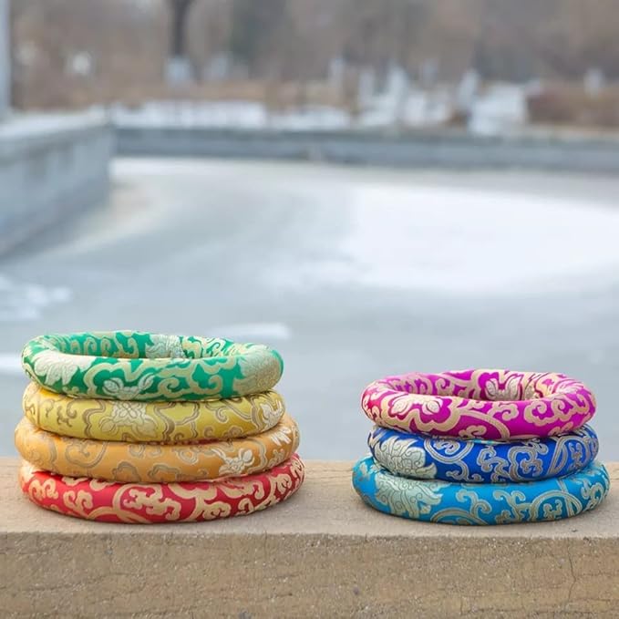 Singing Bowl Cushion Silk Brocade Ring Cushion Pillow，Used for Crystal/Tibetan Singing Bowls ，Singing Bowls Cushion,O-Ring，Buddhist Sound Bowl Pad (Color : 7 Colors, Size : 8-14'' 7 Pieces) - Bloomnest