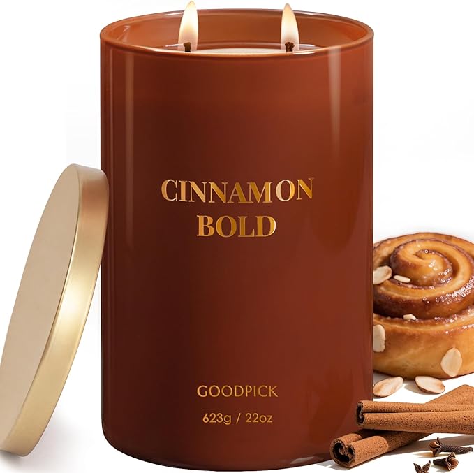 Goodpick Cinnamon Bold Scented Soy Candle, 22oz Long Burning 120H, Warm Spicy Vanilla Clove Gourmand, Home Aromatherapy Candles - Bloomnest