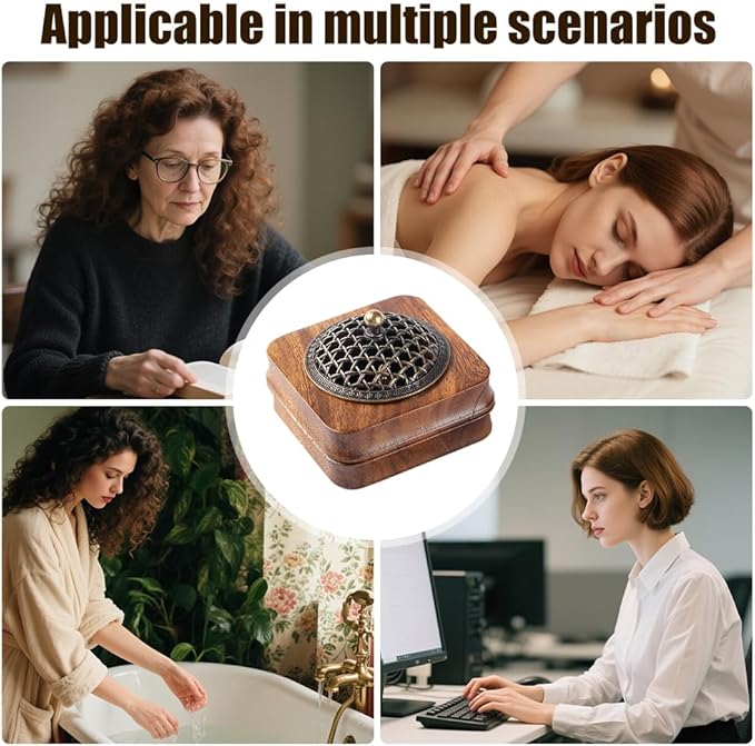 Bamboo Node Walnut Wood Incense Burner Holder - 4" Handcrafted Square Censer with Alloy Lid for Sticks/Cones/Yoga & Meditation (Natural Wood, Zen Home Décor)