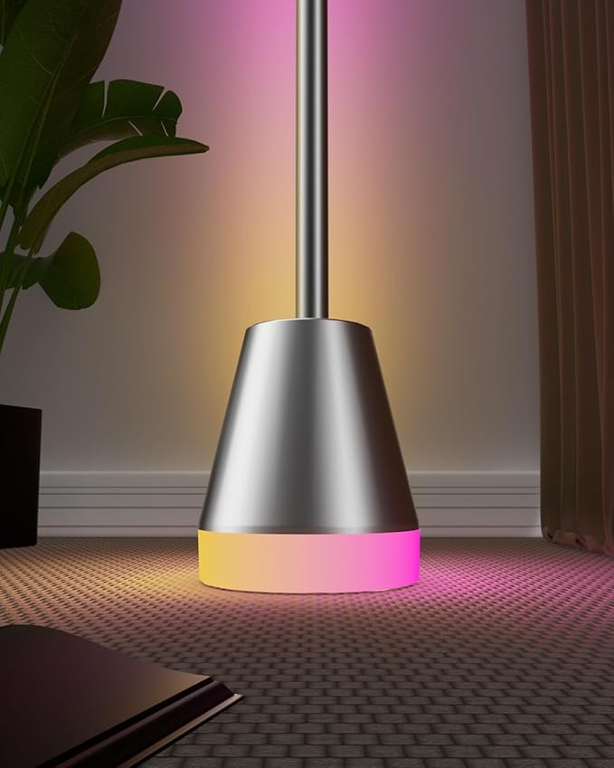 Keepsmile Smart RGB LED Corner Floor Lamp, Bright Standing Lamps for Living Room with APP and Remote,Modern Floor Lamp with Music Sync and 16 Million Colors, Ambient Light for Bedroom Silver - Bloomnest