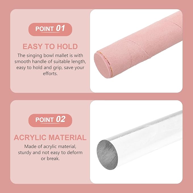 Singing Bowl Mallet for Crystal Sound Bowls with Smooth Handle and Storage Bag Acoustic Instrument Accessory Ideal for Meditation and Yoga 7.87 Inch - Bloomnest