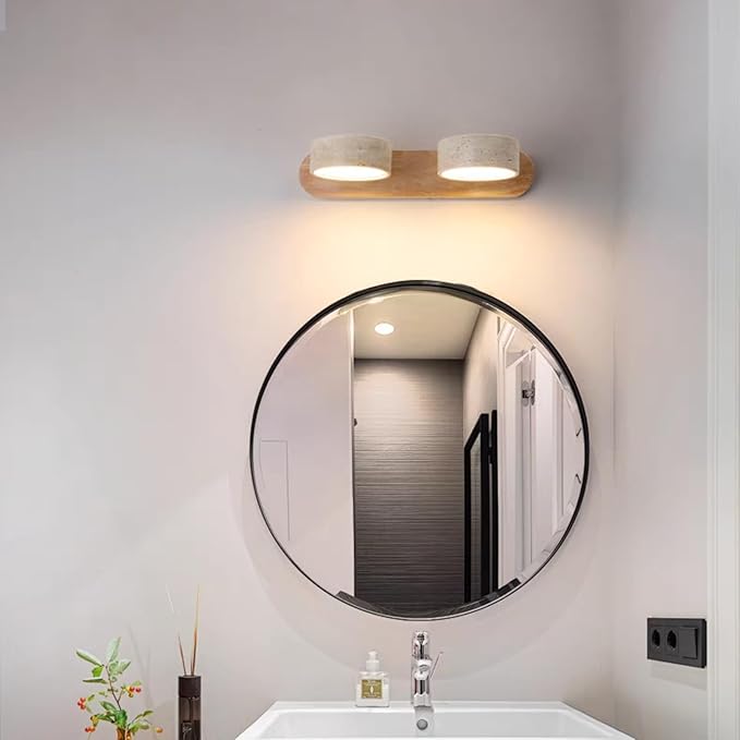 Japanese Wabi-Sabi LED Wall Sconce with Natural Stone Shade,Vintage Swivel Wall Lights,Modern Wall Sconce for Bathroom Mirror, Kitchen,Dining Room,Hallway,Vanity Lighting (B, 2 Heads) - Bloomnest