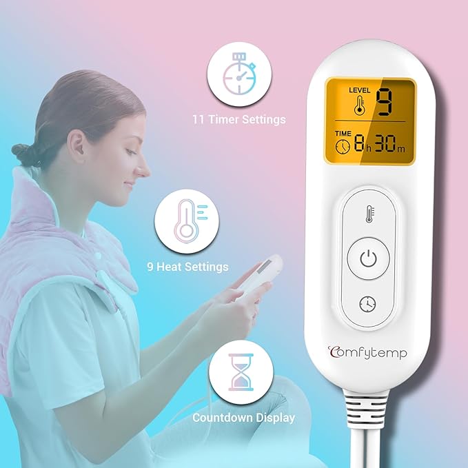Comfytemp Heating Pad for Neck and Shoulders and Back, 2.6lb Weighted Electric Heat Pad FSA Eligible, Large HSA Heated Wrap, 9 Heat Settings & 11 Timer, Birthday Gifts for Women Men Mom Dad, Pink - Bloomnest