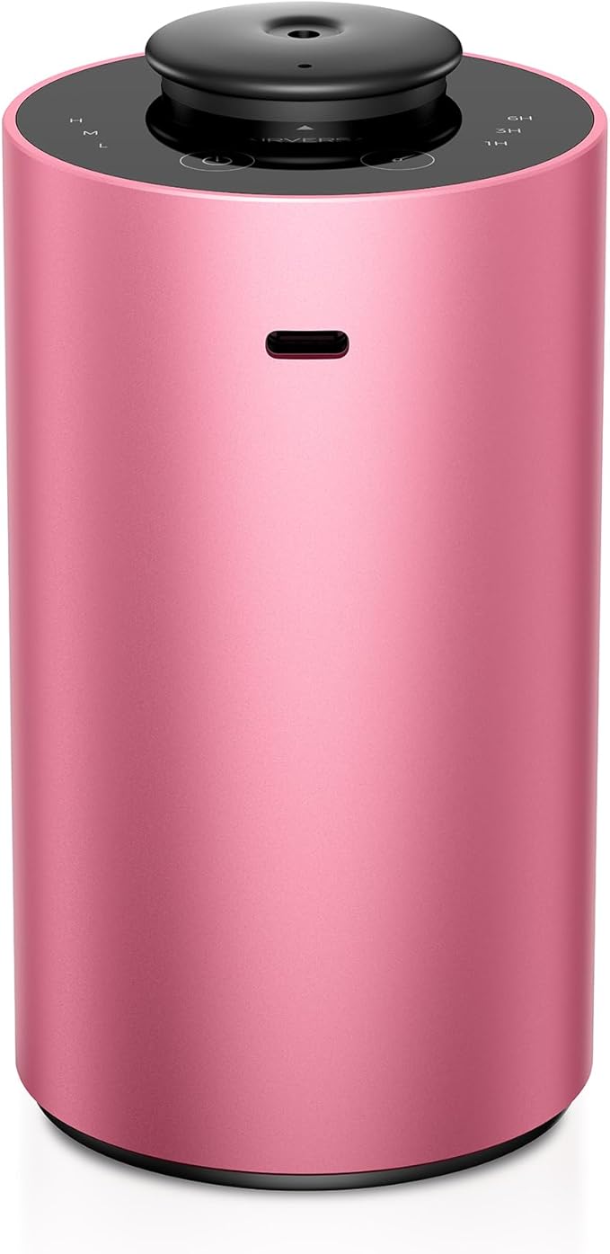 Airversa Waterless Essential Oil Diffuser for Home Aromatherapy Scent Diffusers with 3 Countdown Timer Settings or Timer-Off, 3 Mist Levels for Car Room Studio Office, ANX Premium Metal Red Pink - Bloomnest