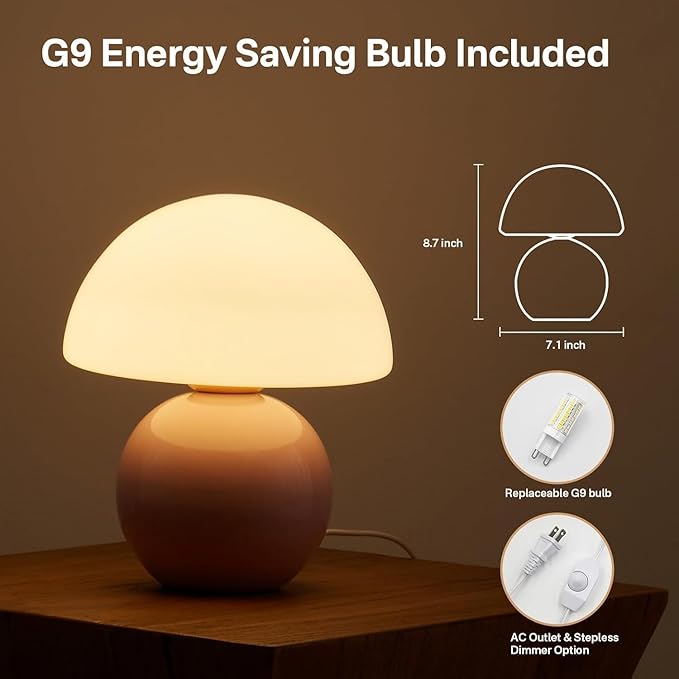 Mushroom Lamp Desk Lamp for Bedroom,Table Bedside Small Lamps for Living Room,Mushroom Decor Cute Mini Modern Mid Century Lamps for Night Stands,Unique Aesthetic Home Living Room Decor(Pink) - Bloomnest