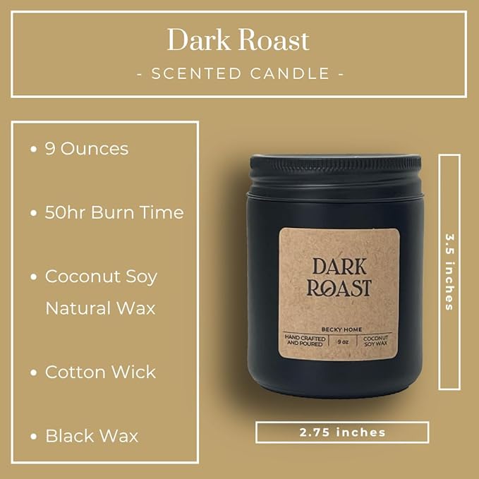 9oz Scented Candle for Men, Coffee Scented, Men Scented Candle, Long Lasting Masculine Scents, Natural Coconut Jar Candle for Home, Bachelor Pad Decor, The Perfect Mens Gift - Bloomnest