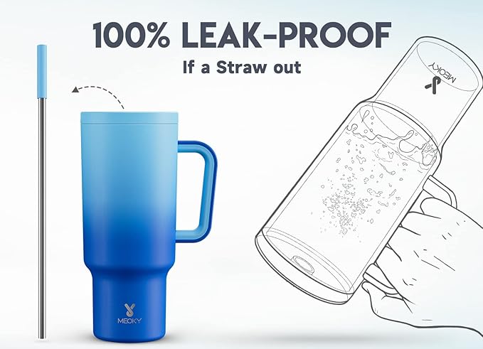 Meoky 40oz Tumbler with Handle, Leak-proof Lid and Straw, Insulated Coffee Mug Stainless Steel Travel Mug, Keeps Cold for 34 Hours or Hot for 10 Hours (Sky) - Bloomnest