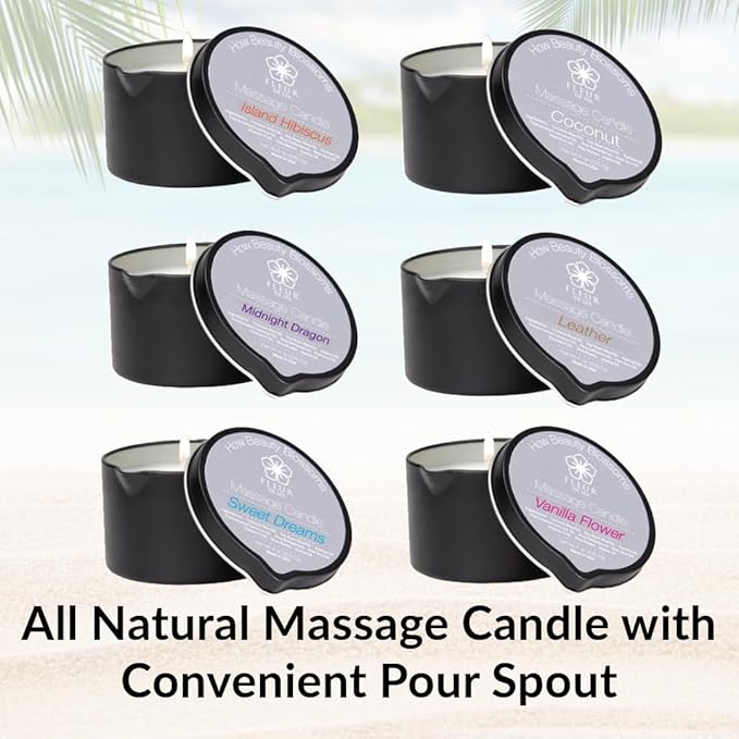 FLEUR DE SPA Massage Oil Candle – 6oz with Pour Spout – Made in USA – All Natural Coconut & Soy Blend – Melts to Warm, Alluring & Hydrating Body Oil – Perfect Spa & Gift Candle (Leather) - Bloomnest