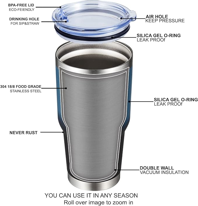MEWAY 30oz Insulated Tumbler With Lids and Straws,Stainless Steel Double Vacuum Coffee Tumbler Cup, Brush, Durable Powder Coated Coffee Cup for Cold & Hot Drinks(Blue Black, 8 PACK) - Bloomnest