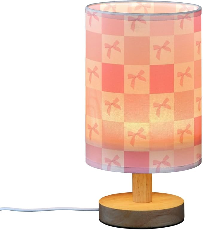 Pink Bows Gingham LED Table Lamp with USB Port Night Light Bedroom Lamps for Nightstand Living Room Dorm Home Office Desk - Bloomnest