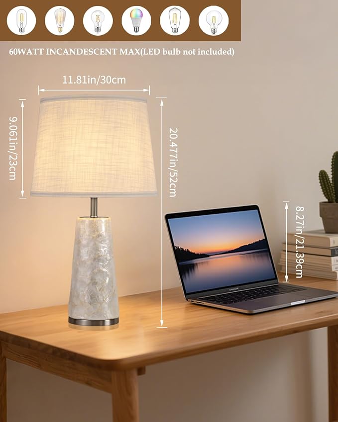 Coastal Table Lamps for Bedroom Nightstand Set of 2, Touch Control Ocean Beach Nautical Seashell Lamp, Modern Sea Shell Bedside Night Stands Light for Beachy Cottage Farmhouse Decor (Silver) - Bloomnest