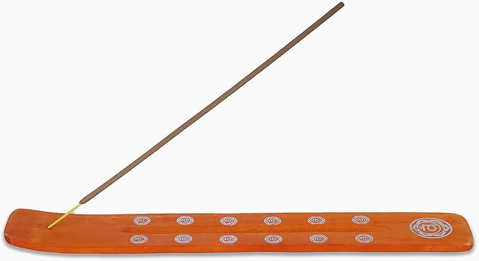 Bless-International Traditional-Handmade-Burner Wooden-Incense-Stick-Holder Ash-Catcher-Stand for-Aromatherapy-Meditation-Yoga (Orange, The Energy) 10 Inches, Pack of 1 - Bloomnest
