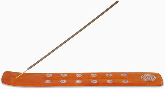 Bless-International Traditional-Handmade-Burner Wooden-Incense-Stick-Holder Ash-Catcher-Stand for-Aromatherapy-Meditation-Yoga (Orange, The Energy) 10 Inches, Pack of 1 - Bloomnest