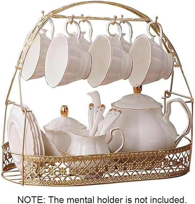fanquare 15 Pieces Simple White English Ceramic Tea Sets,Tea Pot,Bone China Cups Without Metal Holder,Matching Spoons,Afternoon Tea Set Service Coffee Set - Bloomnest