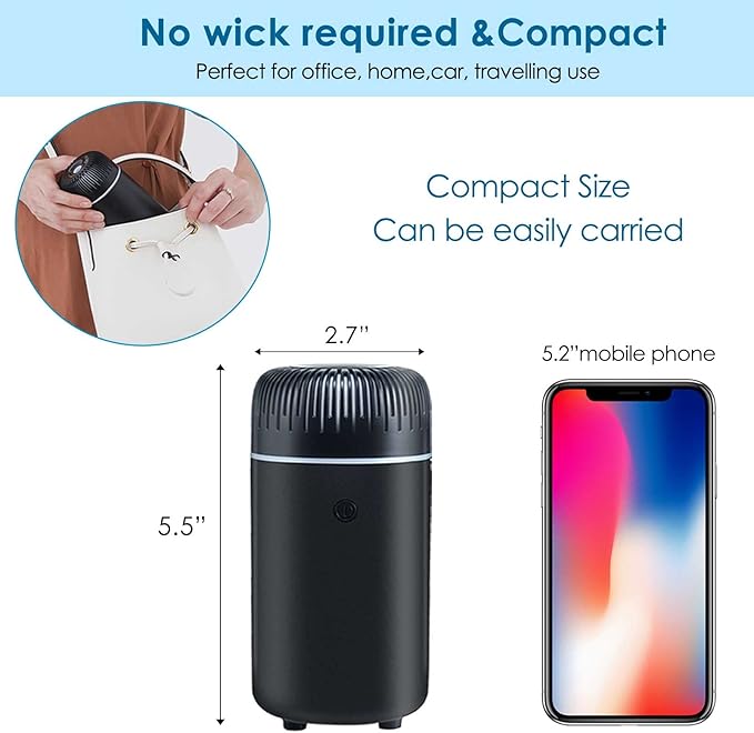 Car Diffuser Humidifier USB Aromatherapy Essential Oil Air Freshener USB Cool Mist Mini Portable Diffuser for Car Home Office Bedroom (Black) - Bloomnest