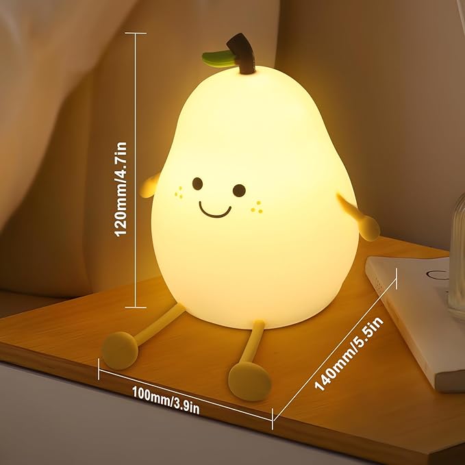 Night Light for Kids, 7 Color Changing BPA-Free Silicone Lamp with Touch Control, Eye Protection, Rechargeable Battery, Soft & Safe Nursery Lamp for Boys & Girls (Pear) - Bloomnest