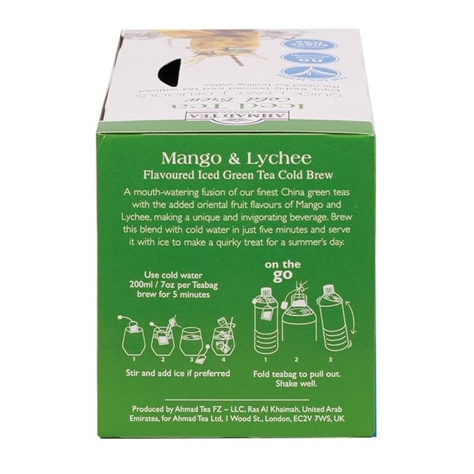 Ahmad Tea Green Tea, Cold Brew Mango and Lychee Teabags, Iced Tea, 20 ct (Pack of 1) - Caffeinated and Sugar-Free - Bloomnest