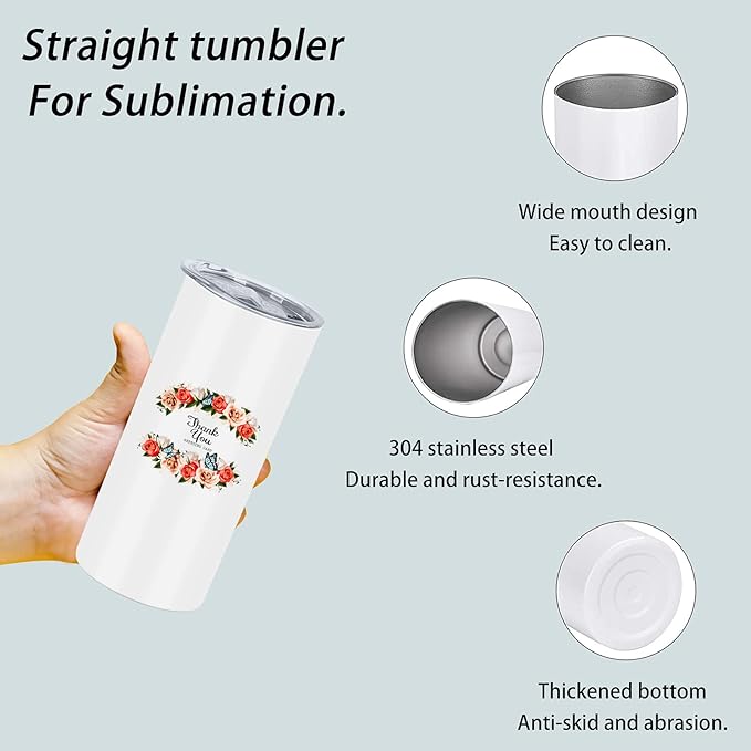 15 Oz Sublimation Tumblers Blank (8 Pack), Skinny Straight Kids Sublimation Tumblers Bulk, Individually Gift Boxed, White Tumblers Sublimation - Bloomnest