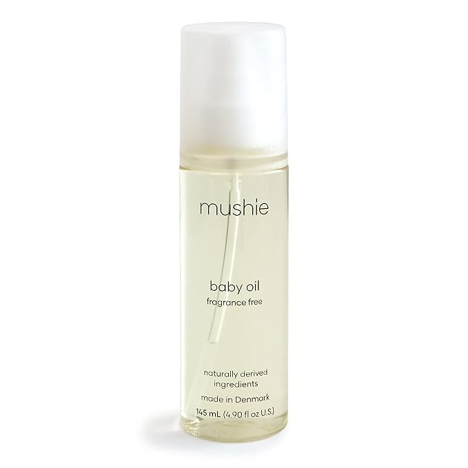 mushie Organic Baby Oil | Hypoallergenic, Lightweight to Prevent Moisture Loss | Certified COSMOS ORGANIC | Made in Denmark, 4.9 fl oz (145 mL) - Bloomnest