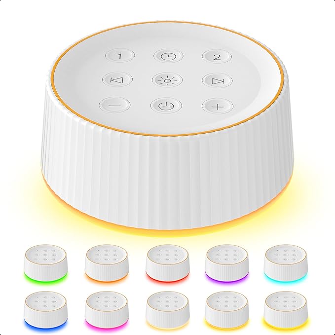BGOVERSS Sound Machine with 26 Soothing Sounds, 10 Colors Night Light White Noise Machine for Adults Baby Kids Sleep Machines Function, Volume Levels 6 Timers for Home Office Travel - Bloomnest