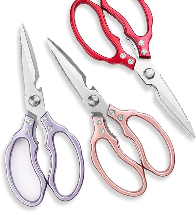 AWinjoy Kitchen Scissors, Heavy Duty Sharp Shears Dishwasher Safe, Rose Gold Cooking Accessories for Meat, Chicken, Fish, Poultry, Herb, Bread - Bloomnest