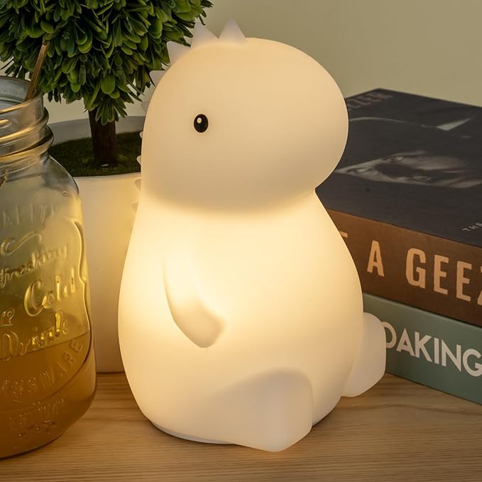 LED Squishy Animal Night Light - 2 Level Dimmable Nursery Lamp for Kids, Rechargeable Touch Lamp, Cute Dorm Decor - Perfect Baby Boys Girls Gift (Little Dinosaur) - Bloomnest