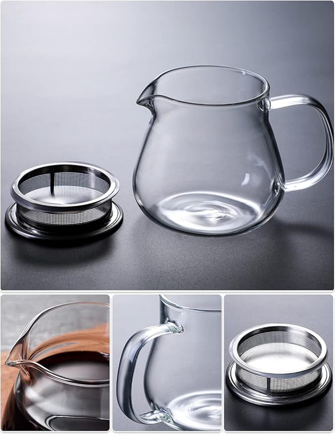 IwaiLoft Glass Teapot with Removable Stainless Steel Filter Lid Stovetop & Microwave Safe Borosilicate Glass Kettle for Loose Leaf, Blooming Tea And Coffee Sharing (15OZ) - Bloomnest